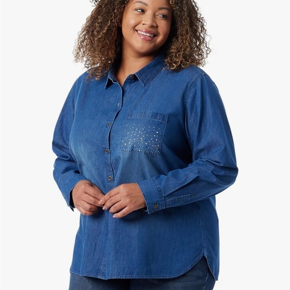 Gloria Vanderbilt Women's Larissa Chest Pocket Button Down Long Sleeve Shirt